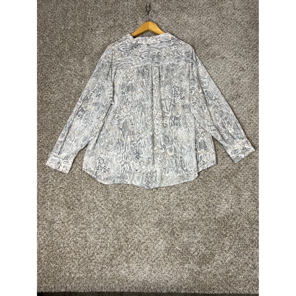 Chicos Snakeskin Animal Print Button Down Blouse Grey Tan Size 3 XL 16/18 - Picture 6 of 6